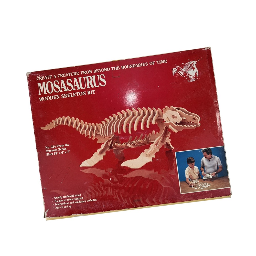Vintage Safari Ltd 1989 Mosasaurus‎ Wooden Skeleton Kit Museum Series 314 Puzzle